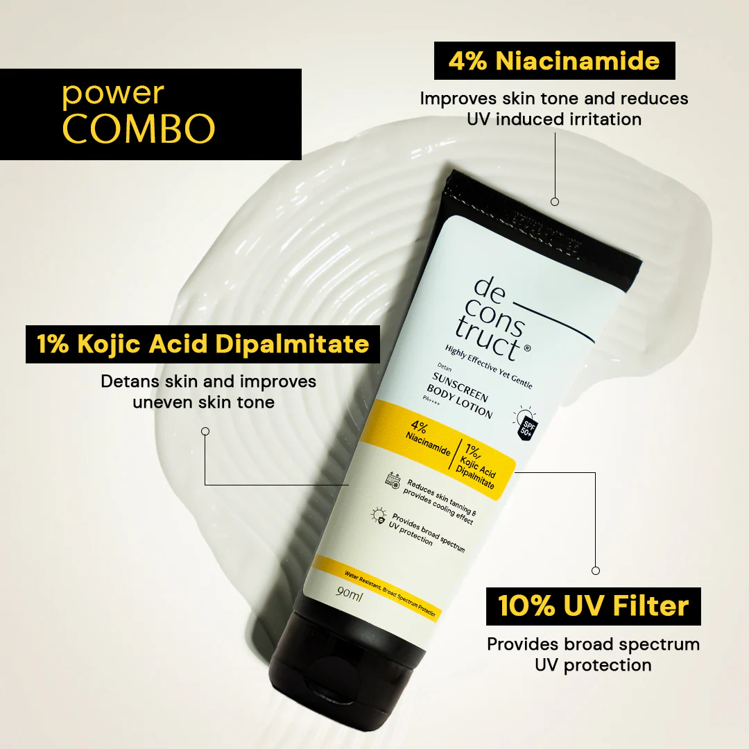 Detan Body Sunscreen Lotion - 4% Niacinamide +1% Kojic Acid Dipalmitate + SPF 50 PA++++ - Image 4