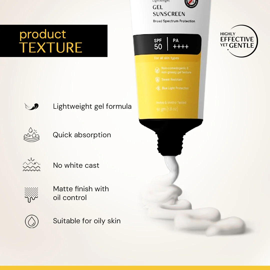 Gel Sunscreen for Oily Skin - SPF 50 PA++++ | 100% Photostable Sunscreen with 4 New Gen UV Filters | Long Lasting | Lightweight, Airy, Non-greasy | In-Vivo Tested - Image 3
