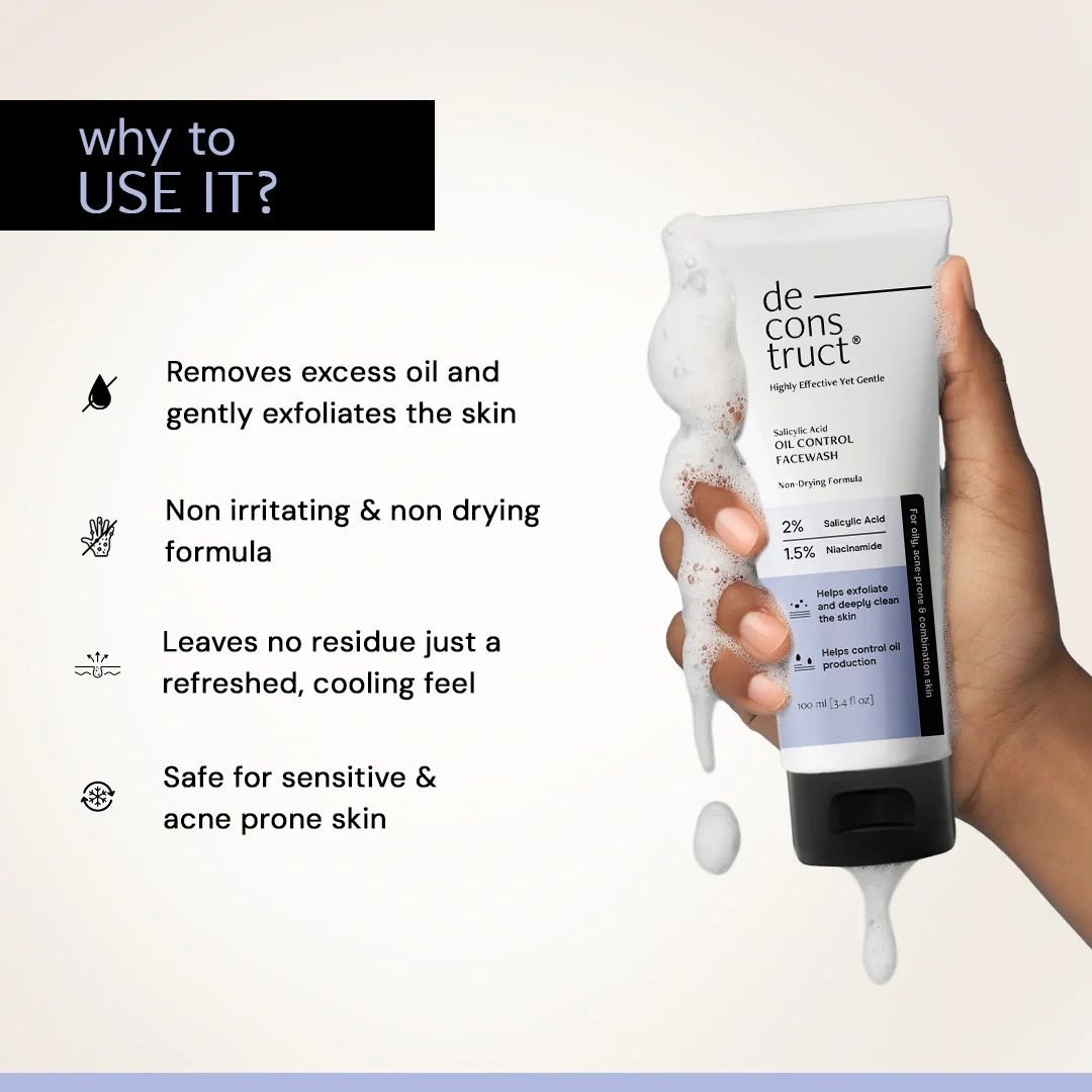 Salicylic Acid Oil Control Face Wash | 2% Salicylic acid + 1.5% Niacinamide | Non-drying & Cooling - Image 5