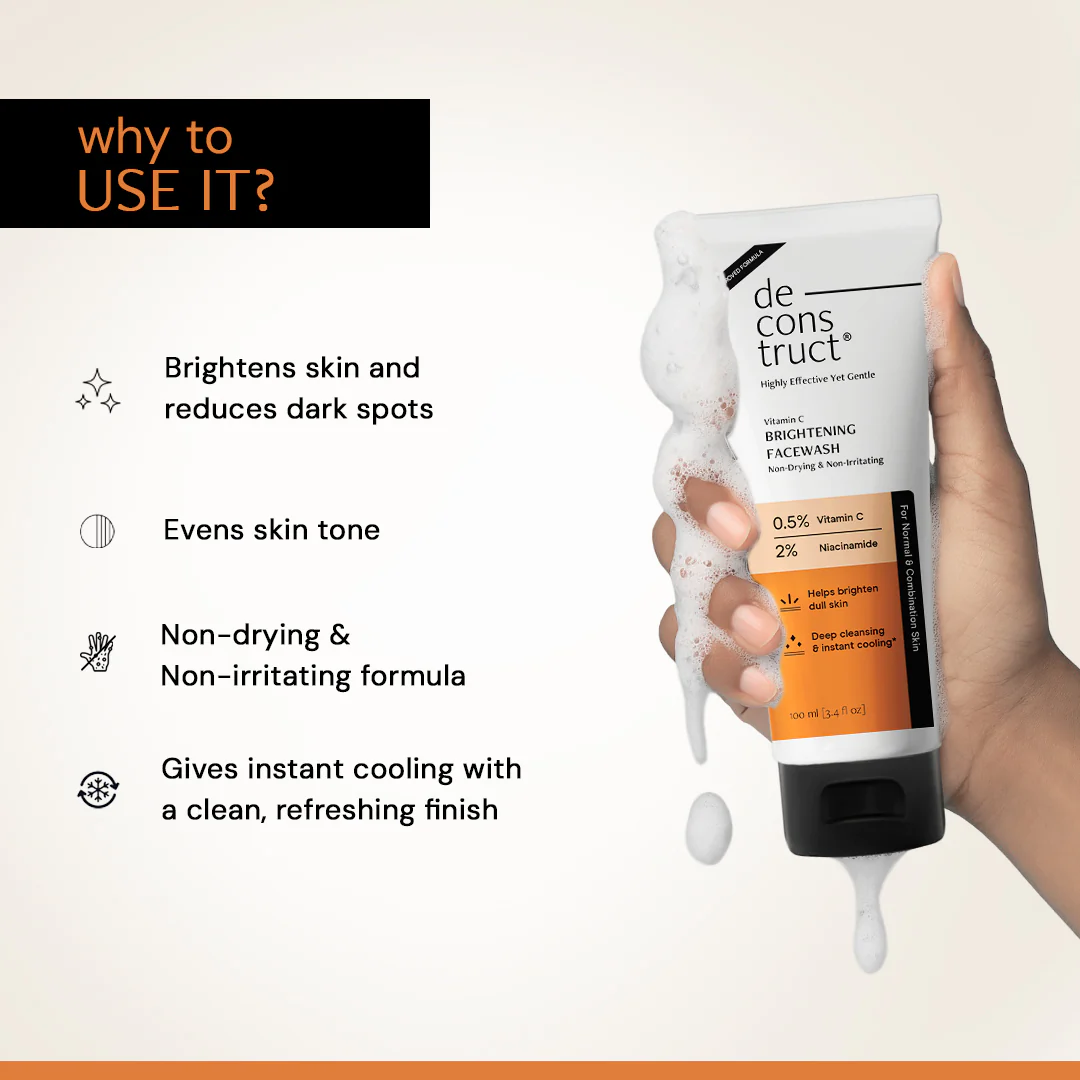 Vitamin C Brightening Face Wash – 0.5% Vitamin C + 2% Niacinamide | Brightens Dull Skin & Reduce dark spots | Non-Drying & Non - Irritating Formula - Image 4
