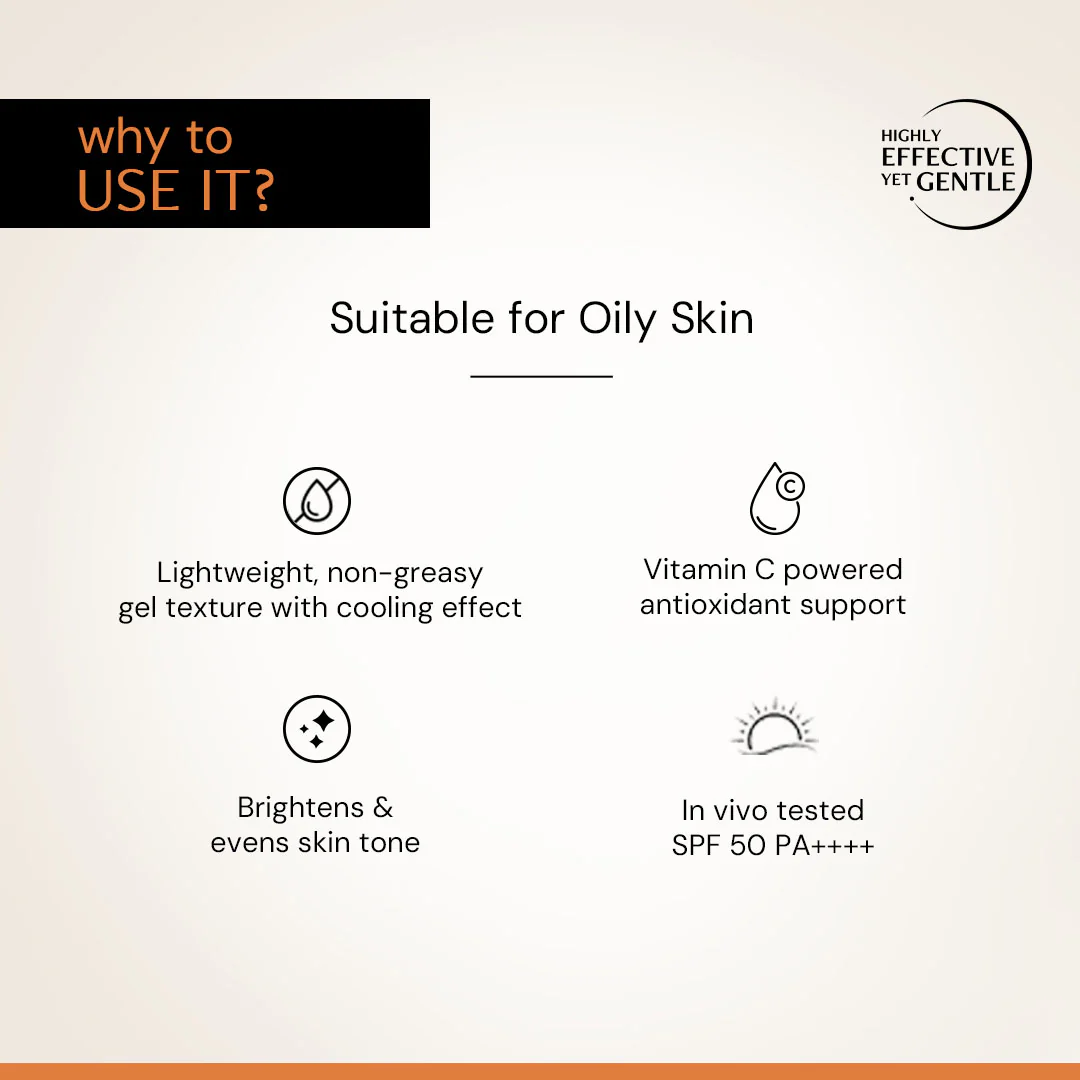 5% Vitamin C Gel Sunscreen for Oily Skin - SPF 50 PA++++ | Brightens skin tone |100% Photostable Sunscreen with 4 New Gen UV Filters | Long Lasting | Lightweight | In-Vivo Tested - Image 5